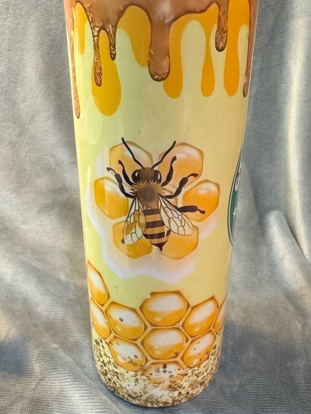 Starbucks Yellow Honey Drip Ceramic Vase with Green Logo